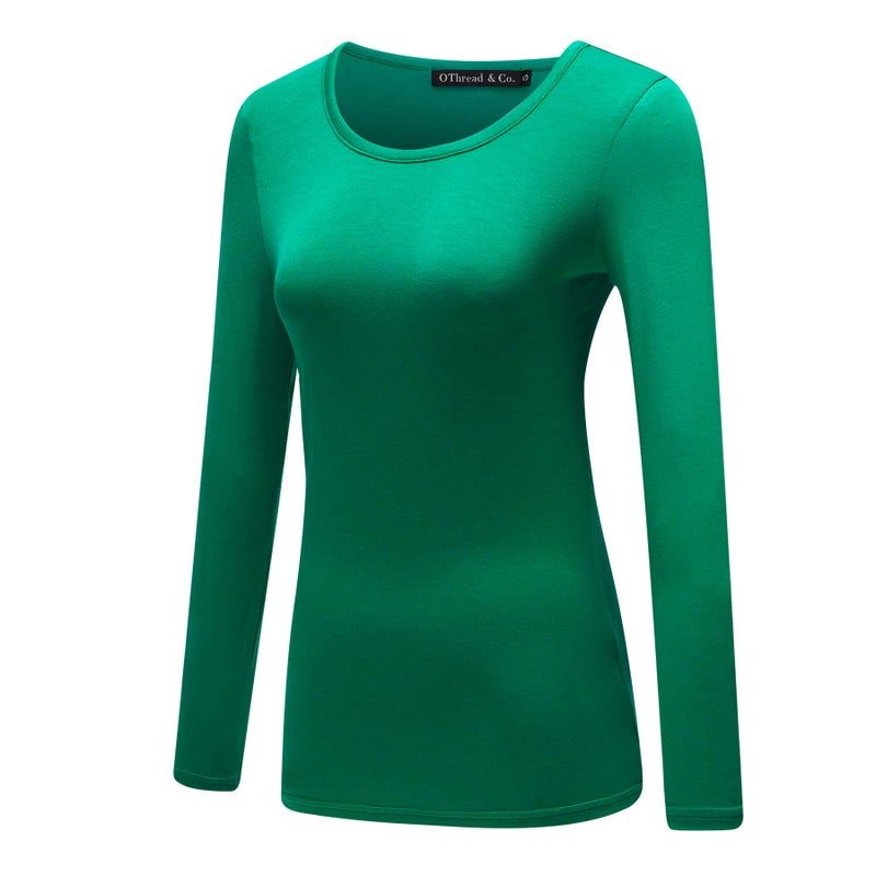 OThread & Co. Women's Long Sleeve T-Shirt Scoop Neck Basic Layer Stretchy Shirts (XX-Large, Green) - Image 2